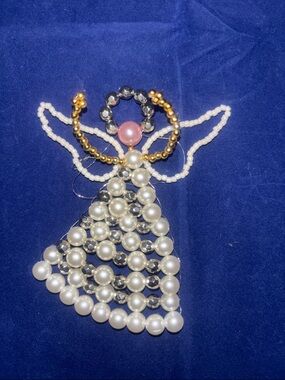 Pearl Beaded Angel Holiday Ornament - White & Gold